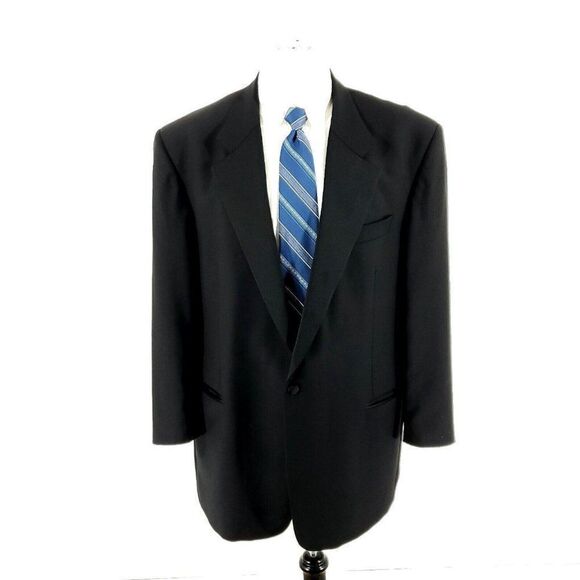 Jack Victor Super 100s Wool 1 Felt Button Tuxedo Jacket‎ 46L Black Notch Lapel - Picture 3 of 12